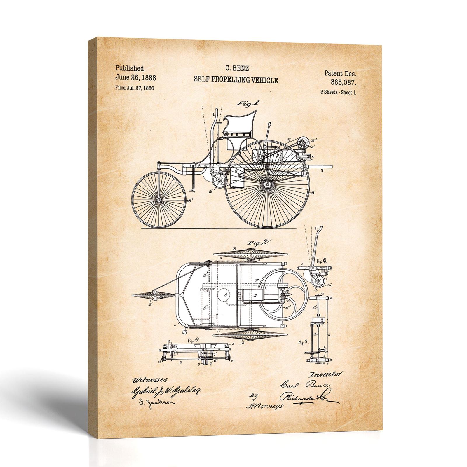 Antique car patent canvas print - 1888 patent by Crossroads Home Decor
