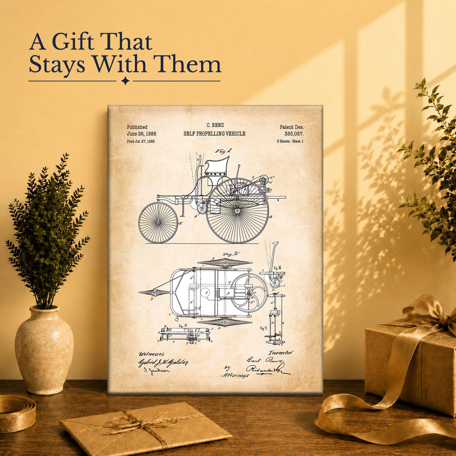 Antique car patent gift - canvas print for an early-motoring collector