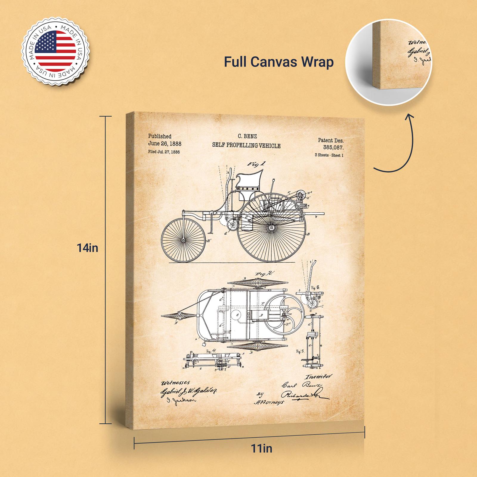 Antique car patent canvas - gallery wrapped canvas edge detail