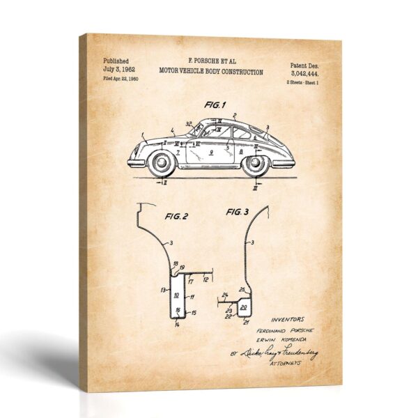 Porsche 356 patent canvas print - 1962 fastback design by Crossroads Home Decor
