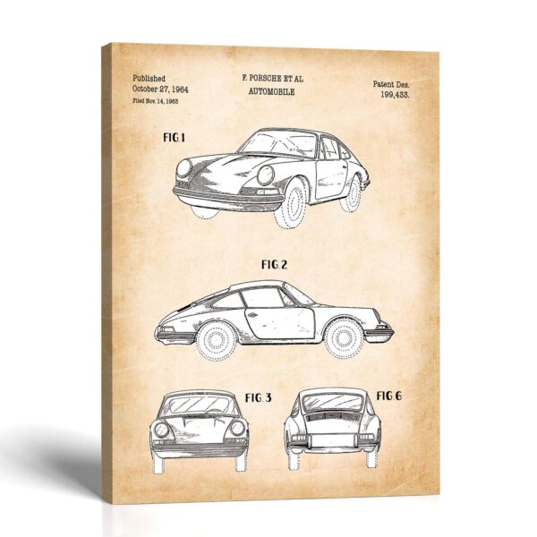 Porsche 911 patent canvas print - 1964 design patent by Crossroads Home Decor