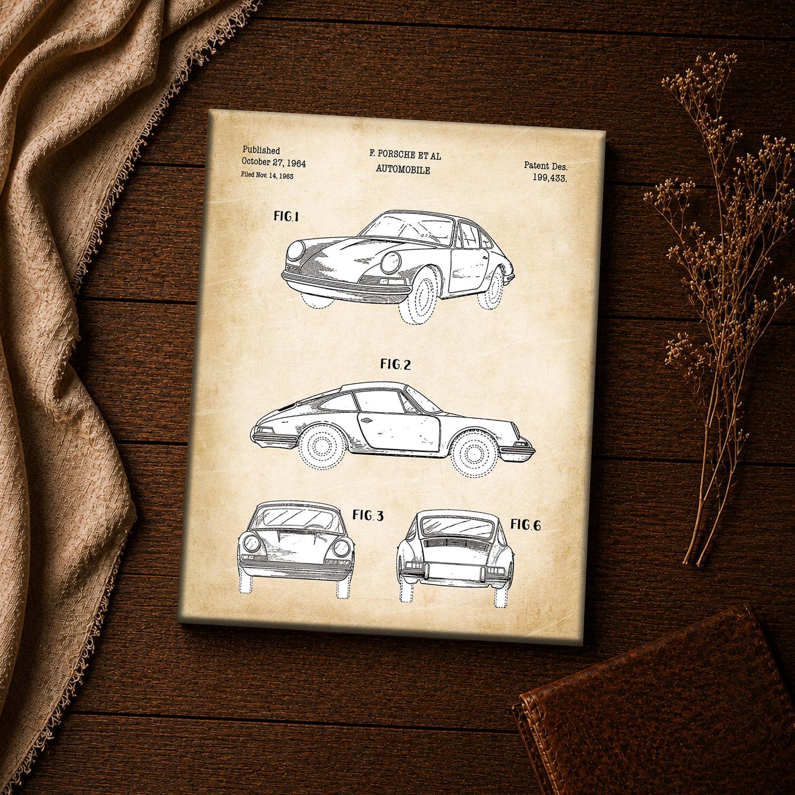 1964 Porsche 911 patent canvas print - vintage sports car blueprint wall art
