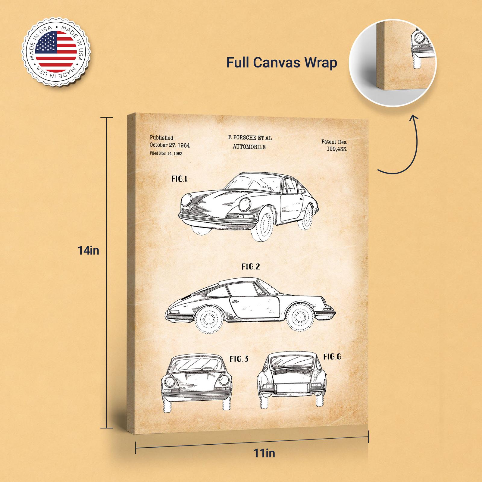 Porsche 911 patent canvas - gallery wrapped canvas edge detail