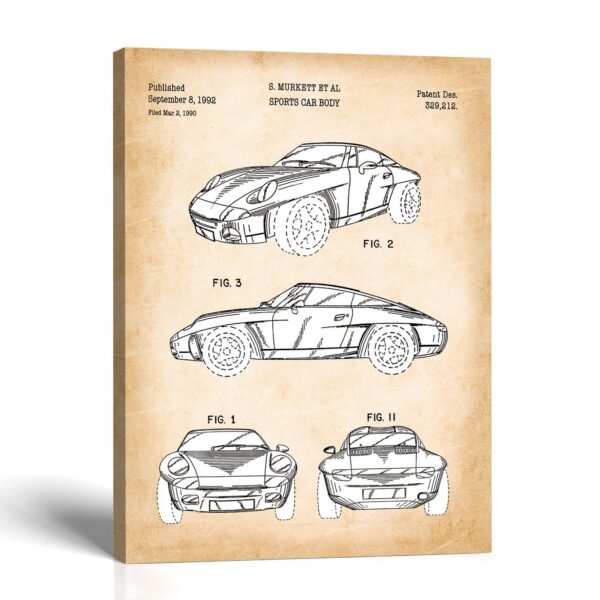 Sports car body patent canvas print - 1992 design patent by Crossroads Home Decor