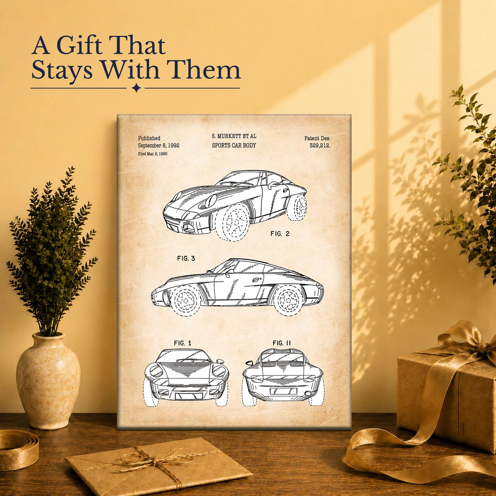 Sports car body patent gift - canvas print for a car collector