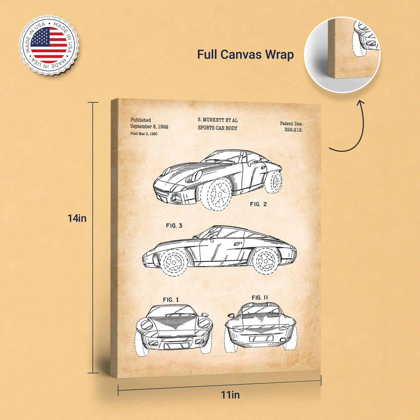 Sports car body patent canvas - gallery wrapped canvas edge detail