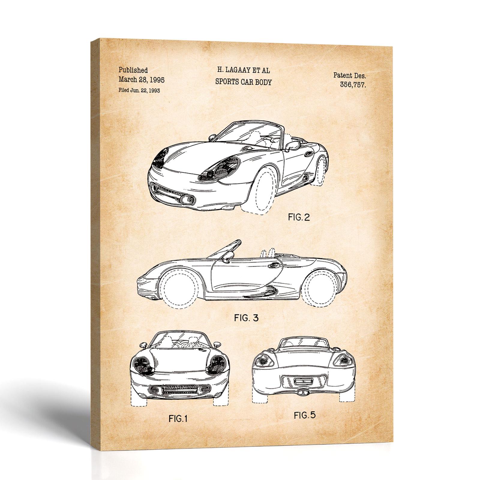 Convertible sports car patent canvas print - 1995 roadster design by Crossroads Home Decor