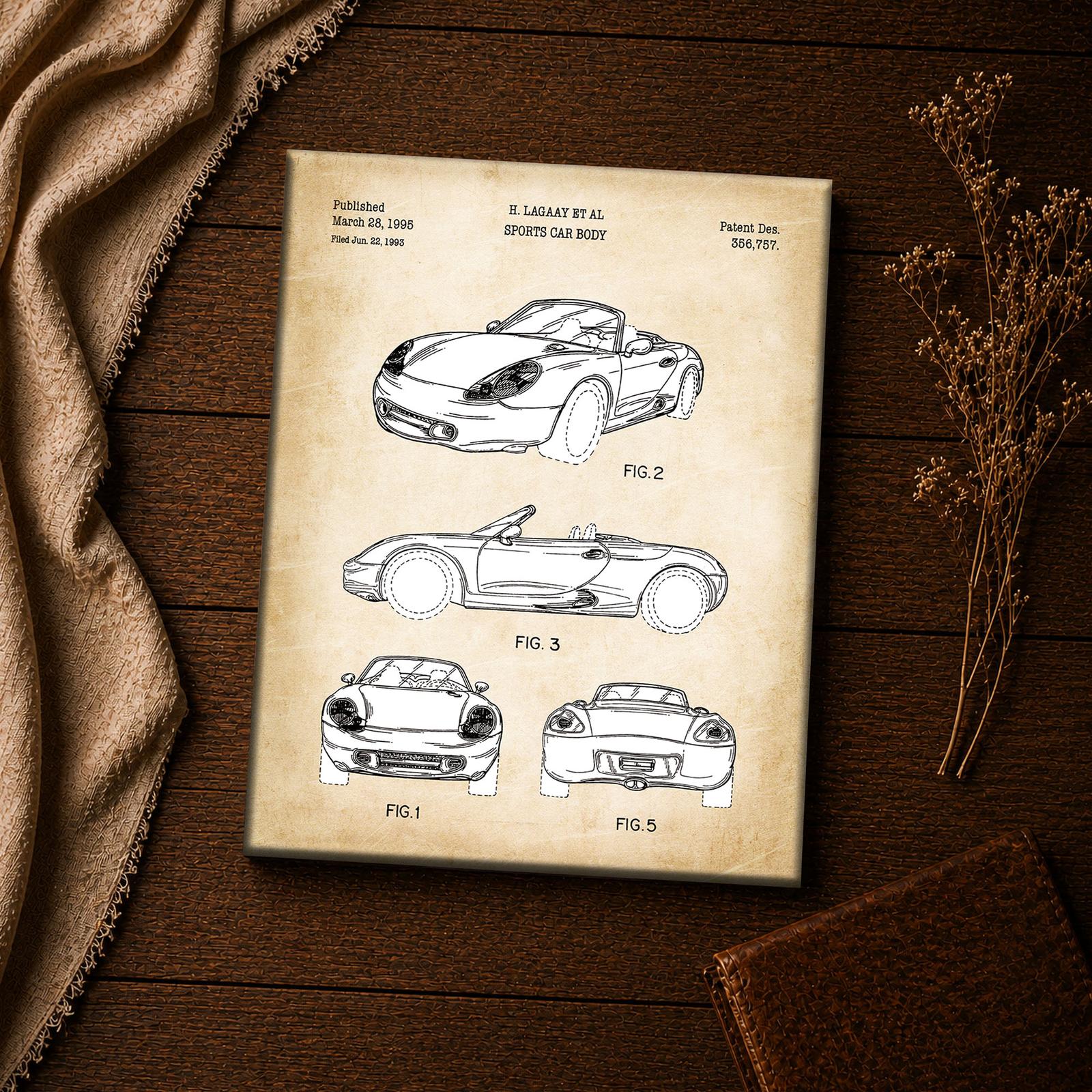 Close-up of the 1995 roadster patent canvas print - open two-seat body linework