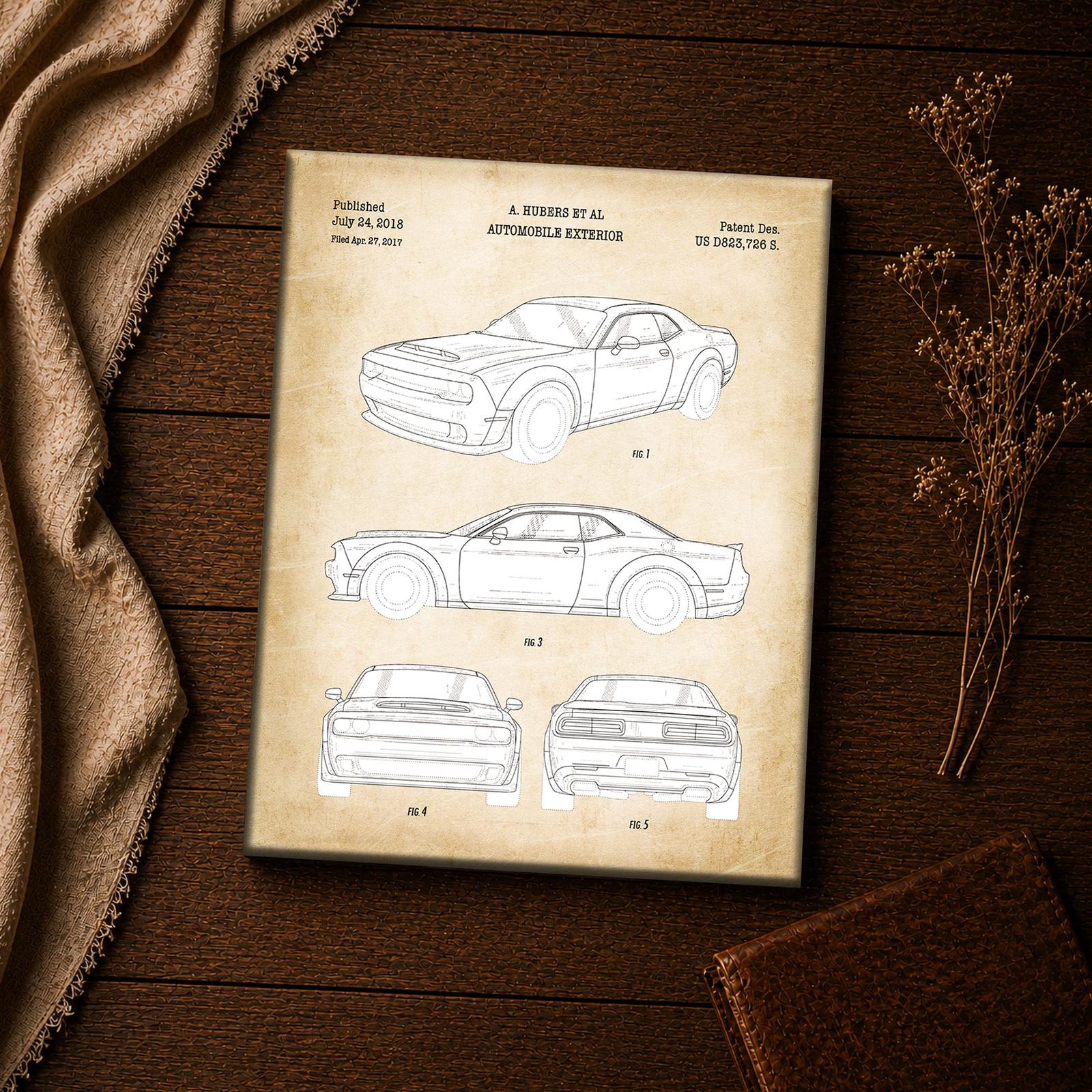 2018 muscle car patent canvas print - vintage American blueprint wall art
