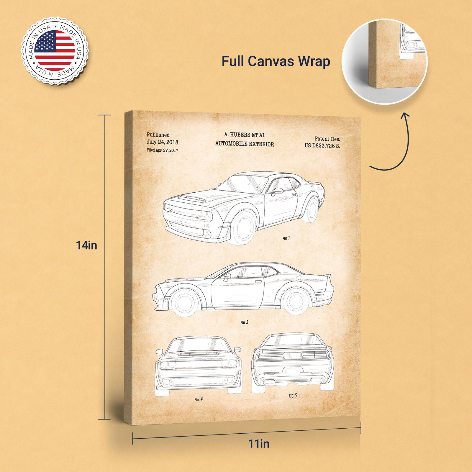 Muscle car patent canvas - gallery wrapped canvas edge detail