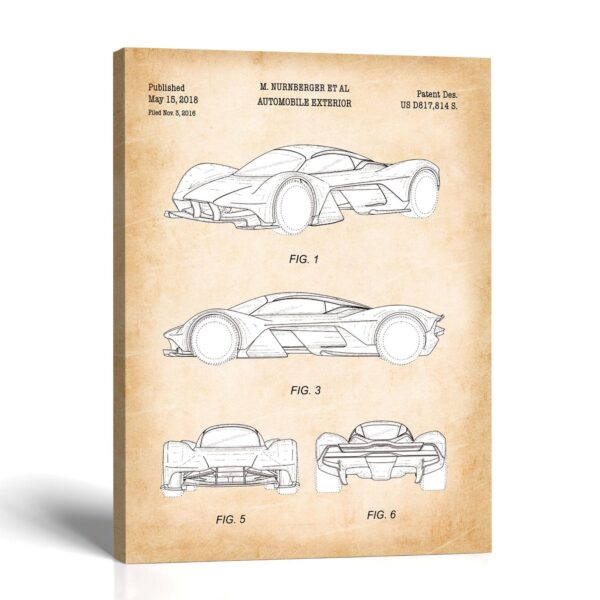 Hypercar patent canvas print - 2018 teardrop-canopy design by Crossroads Home Decor
