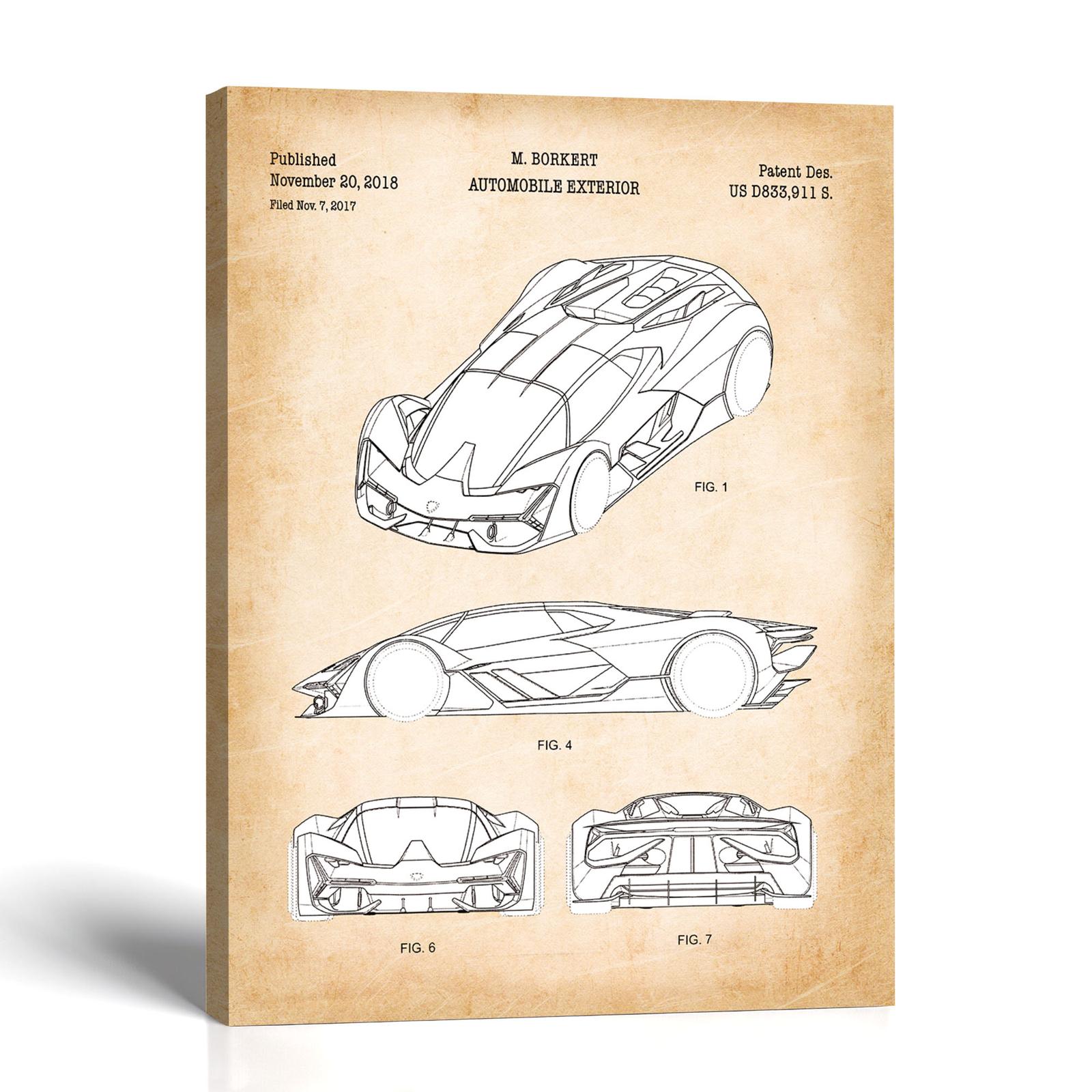 Italian supercar patent canvas print - 2018 faceted wedge design by Crossroads Home Decor