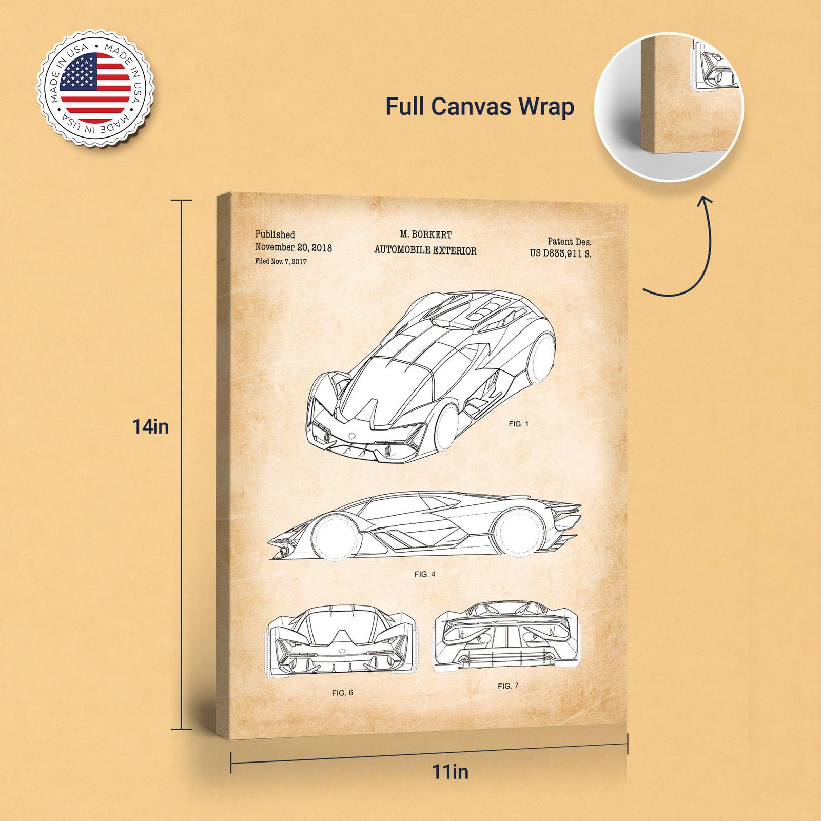 Italian supercar patent canvas print - gallery wrapped canvas edge detail