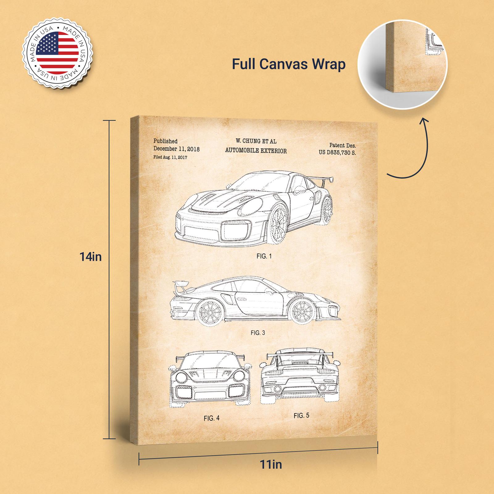 German sports car patent canvas print - gallery wrapped canvas edge detail