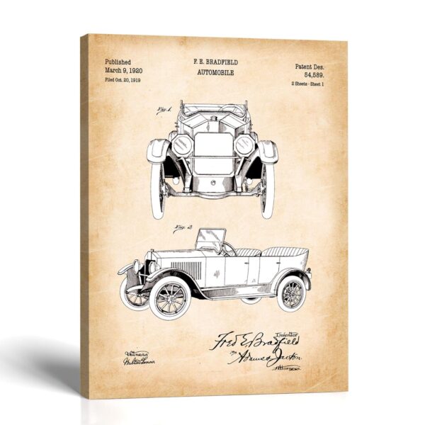 1920 touring car patent canvas print - vintage automobile design by Crossroads Home Decor