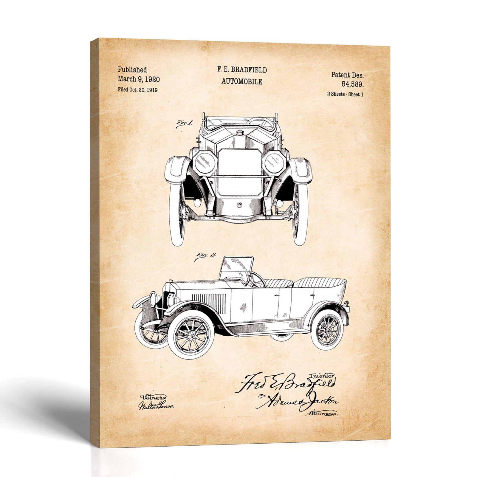1920 touring car patent canvas print - vintage automobile design by Crossroads Home Decor