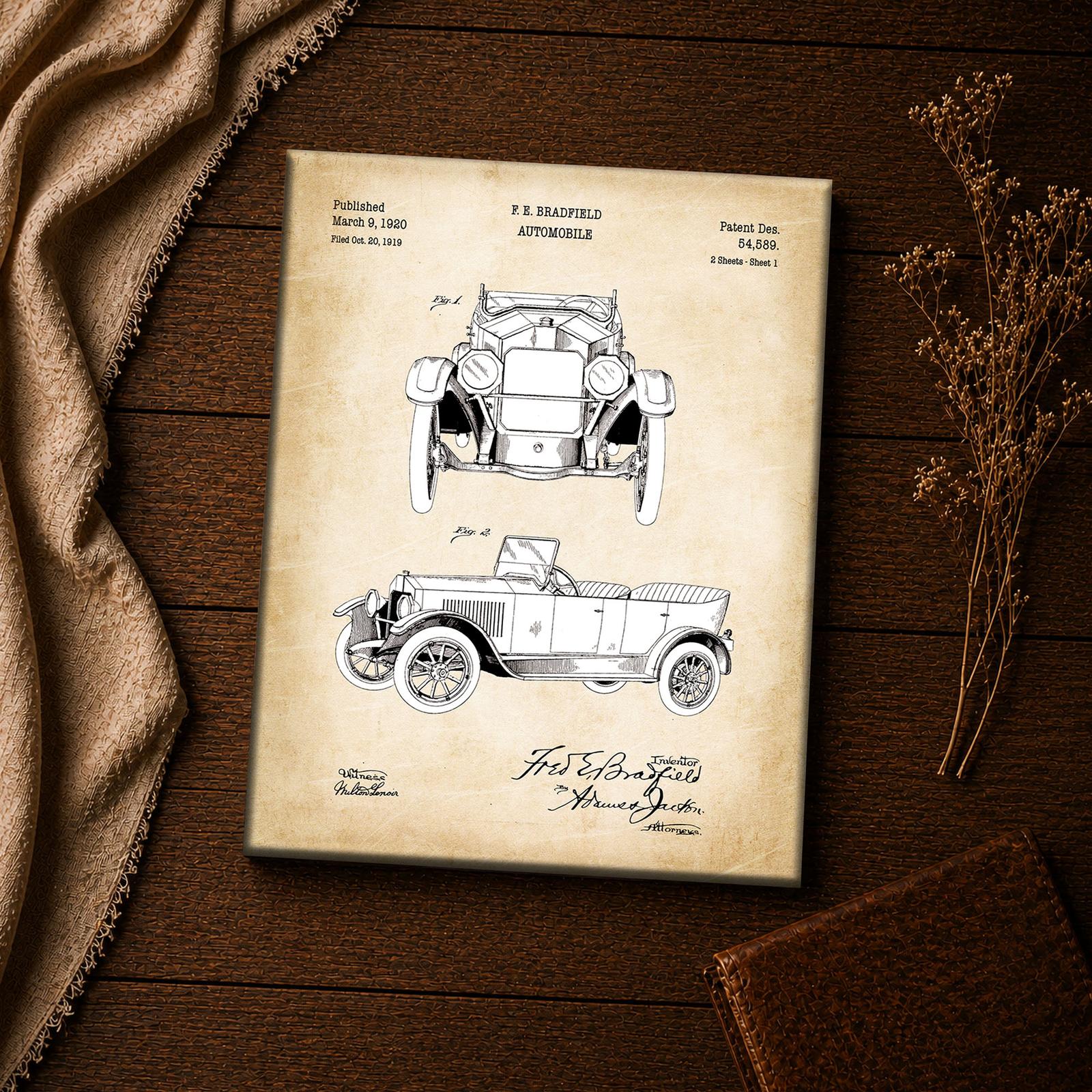 1920 touring car patent canvas print - antique automobile blueprint art