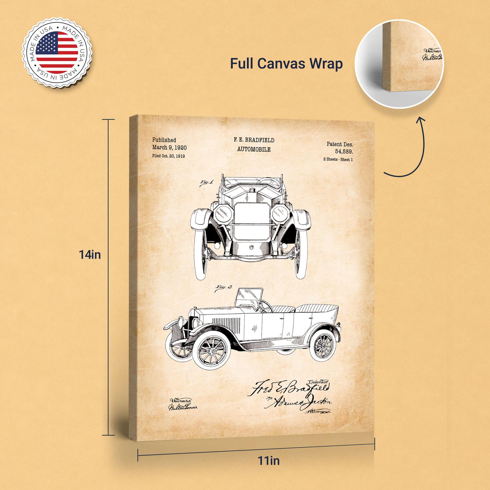 1920 touring car patent canvas - gallery wrapped canvas edge detail