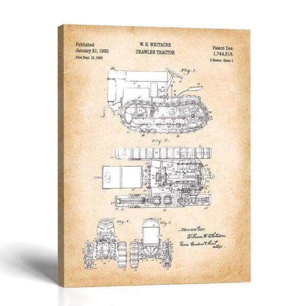 Crawler tractor patent canvas print - vintage farm wall art by Crossroads Home Decor
