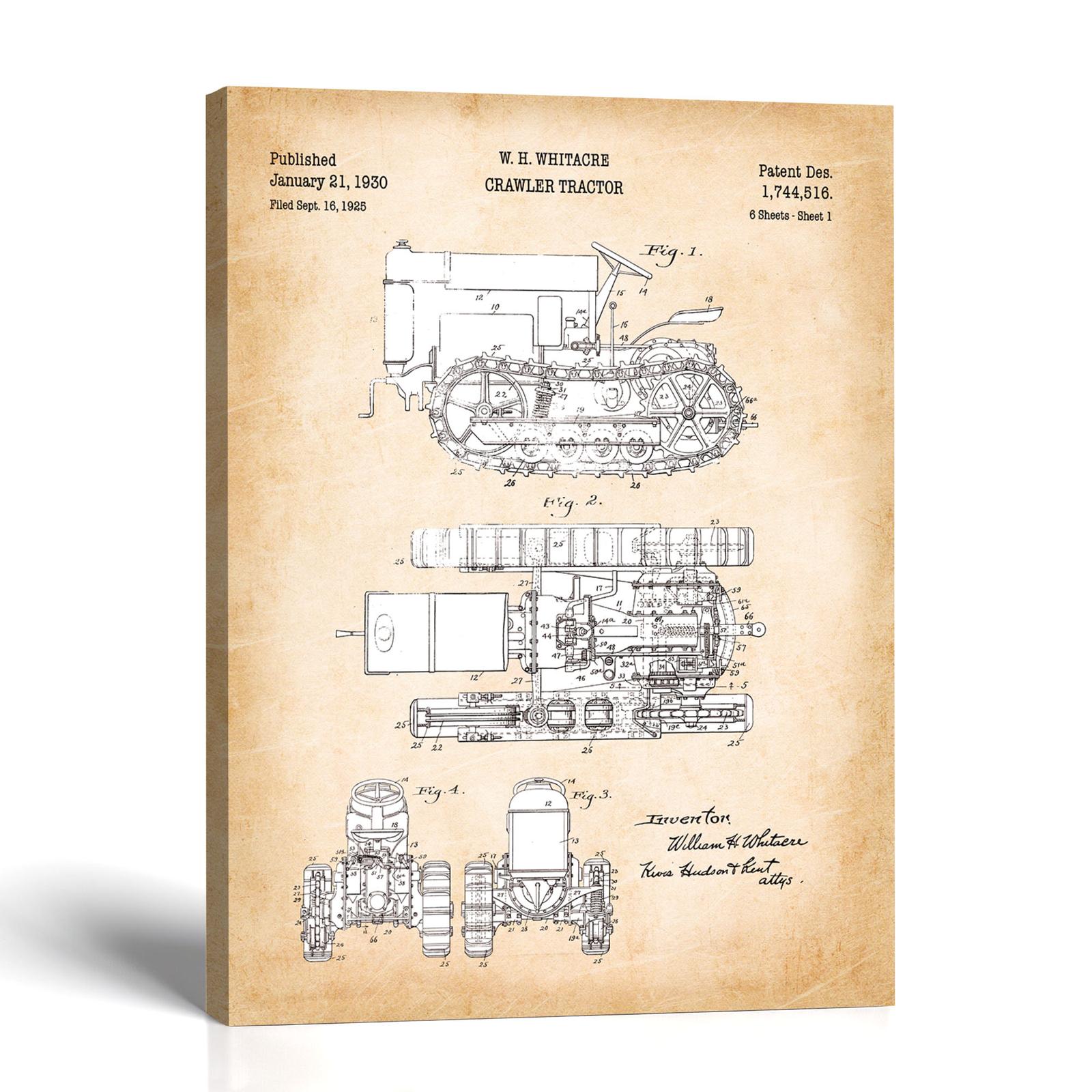 Crawler tractor patent canvas print - vintage farm wall art by Crossroads Home Decor