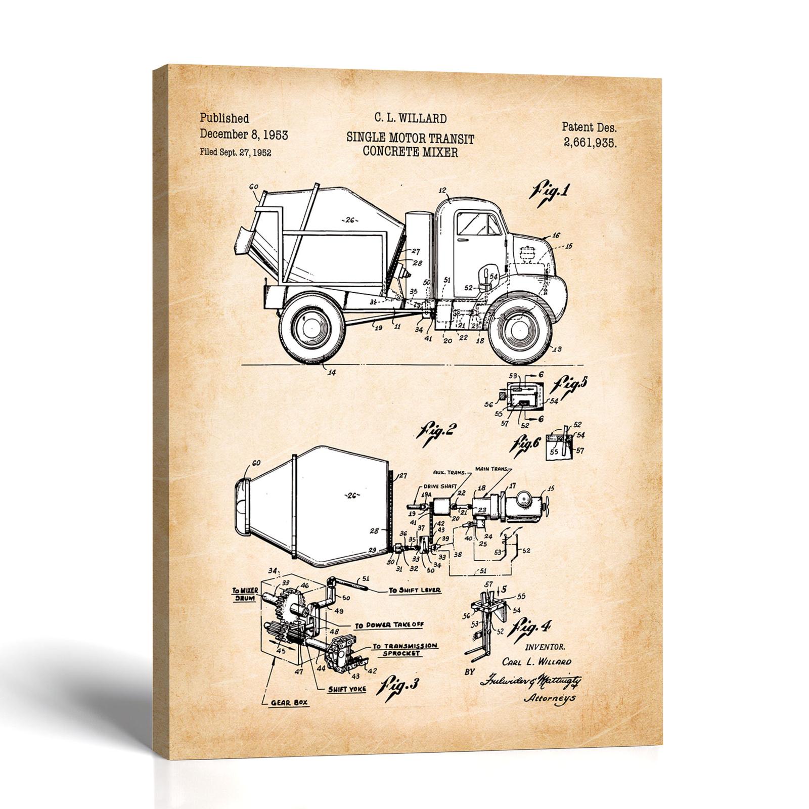 Cement mixer patent canvas print - vintage concrete truck art by Crossroads Home Decor