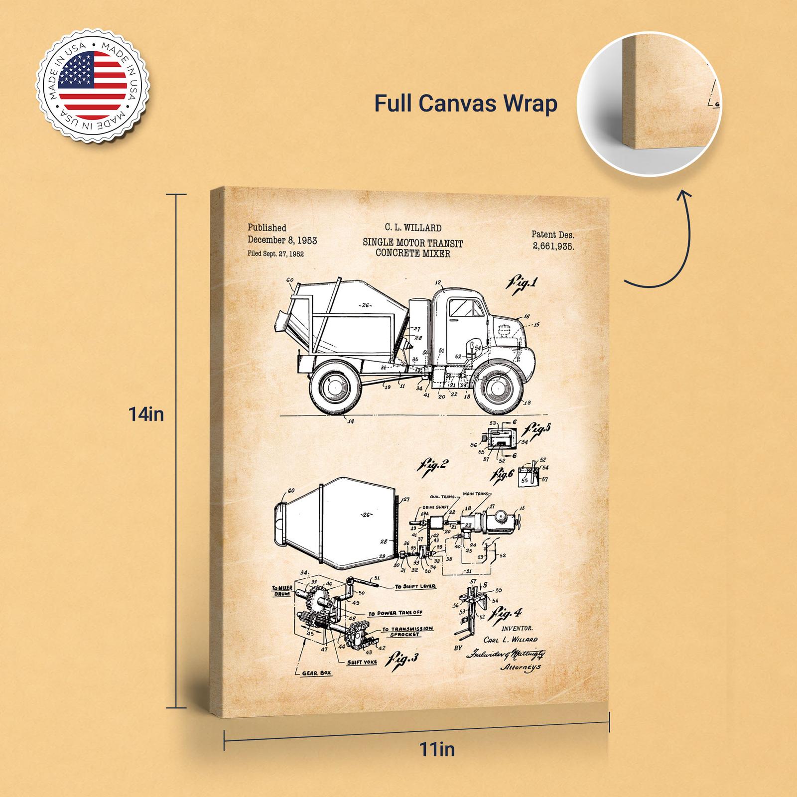 Cement mixer canvas print - gallery wrapped canvas edge detail