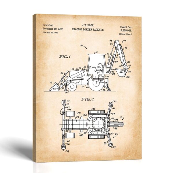 Backhoe loader patent canvas print - 1993 patent drawing by Crossroads Home Decor