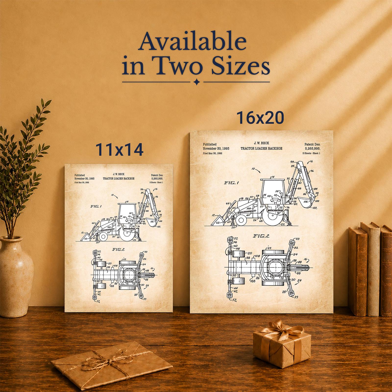 Backhoe patent canvas print - Made in USA family-owned wall art