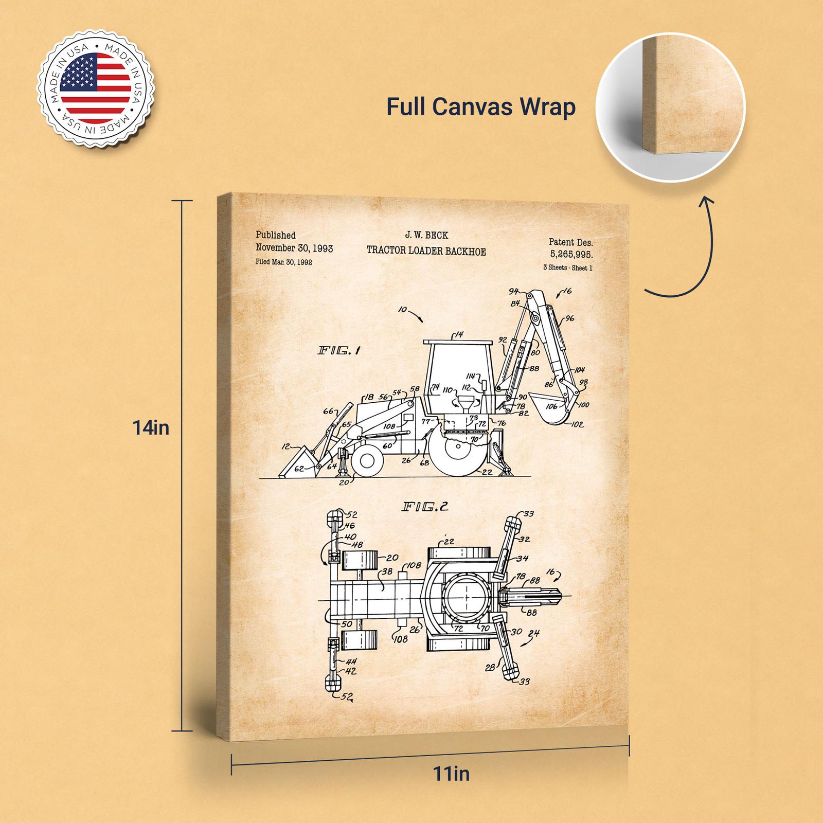 Backhoe patent canvas print - gallery wrapped canvas edge detail