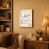 Vintage construction patent art displayed in a home workshop