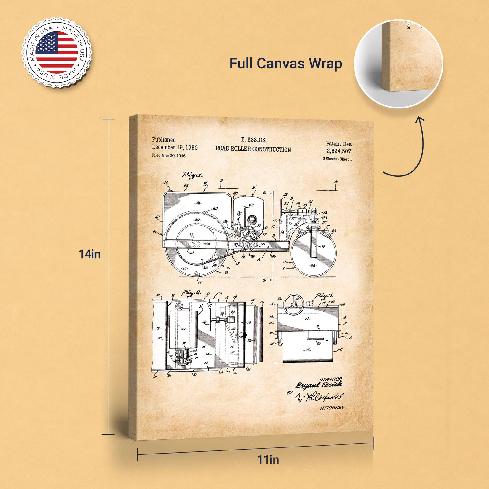 Road roller patent canvas print - gallery wrapped canvas edge detail