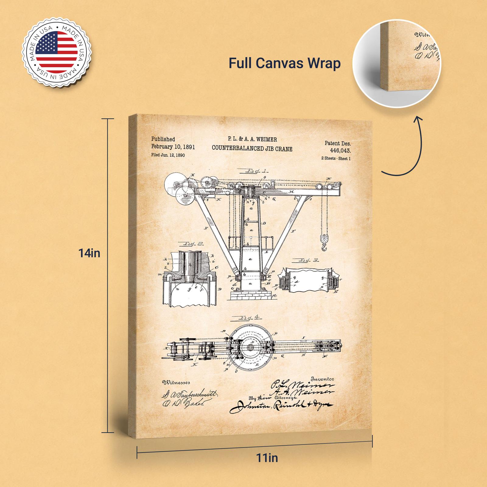 Crane patent canvas print - gallery wrapped canvas edge detail