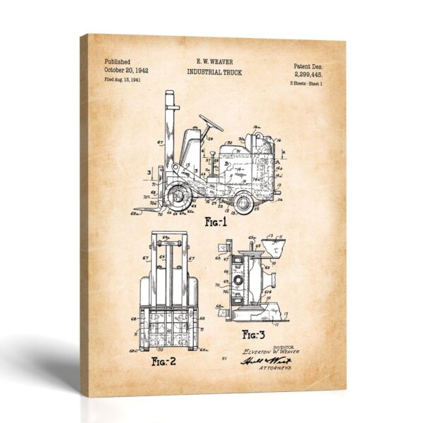 Forklift patent canvas print - 1942 patent drawing by Crossroads Home Decor