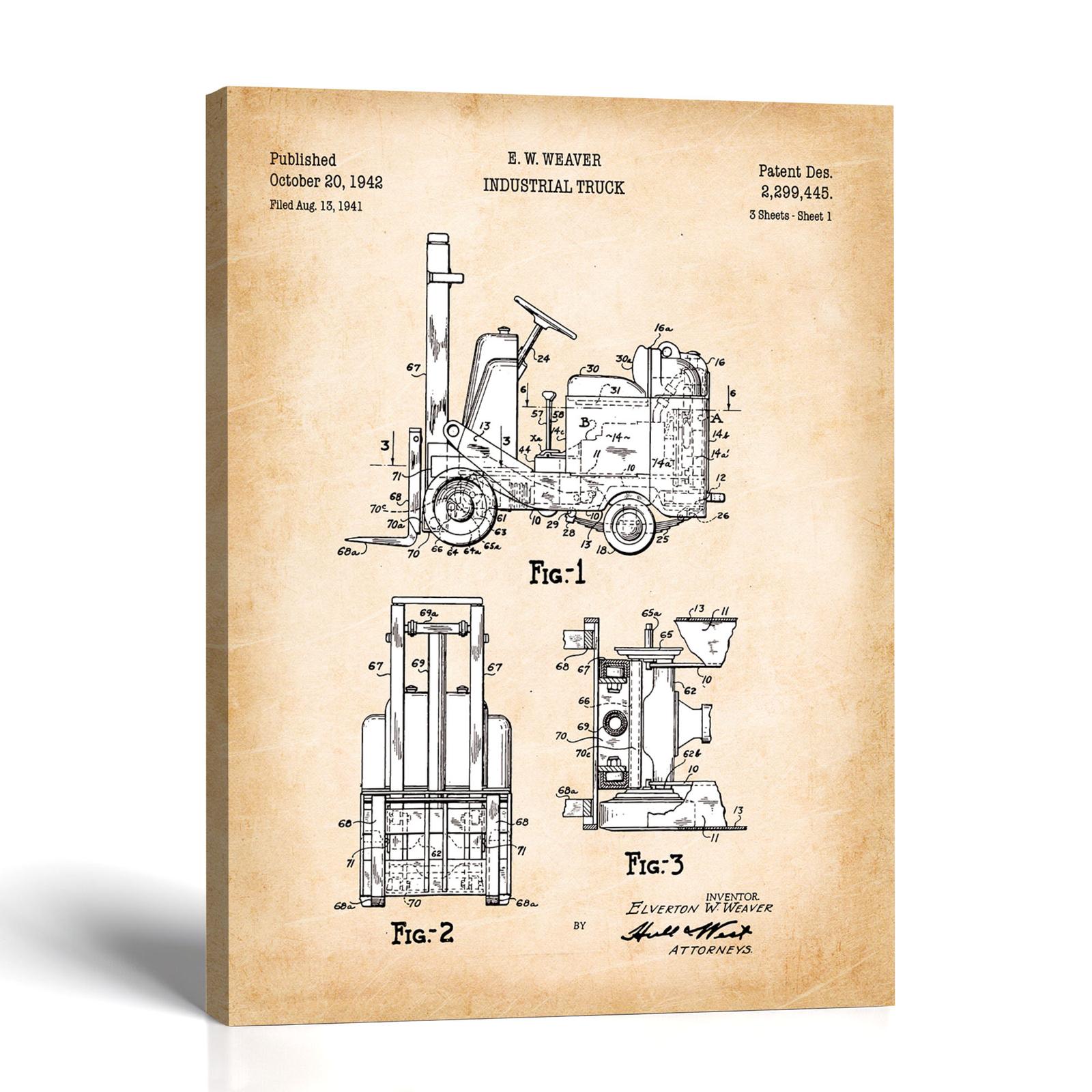 Forklift patent canvas print - 1942 patent drawing by Crossroads Home Decor