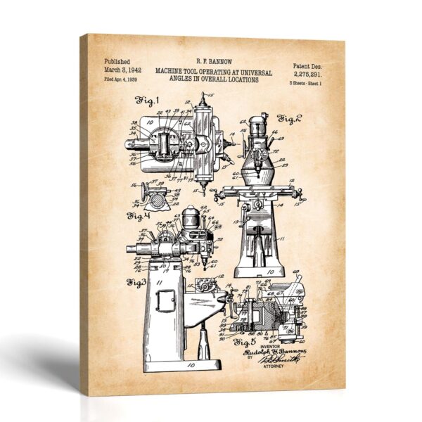 Milling machine patent canvas print by Crossroads Home Decor
