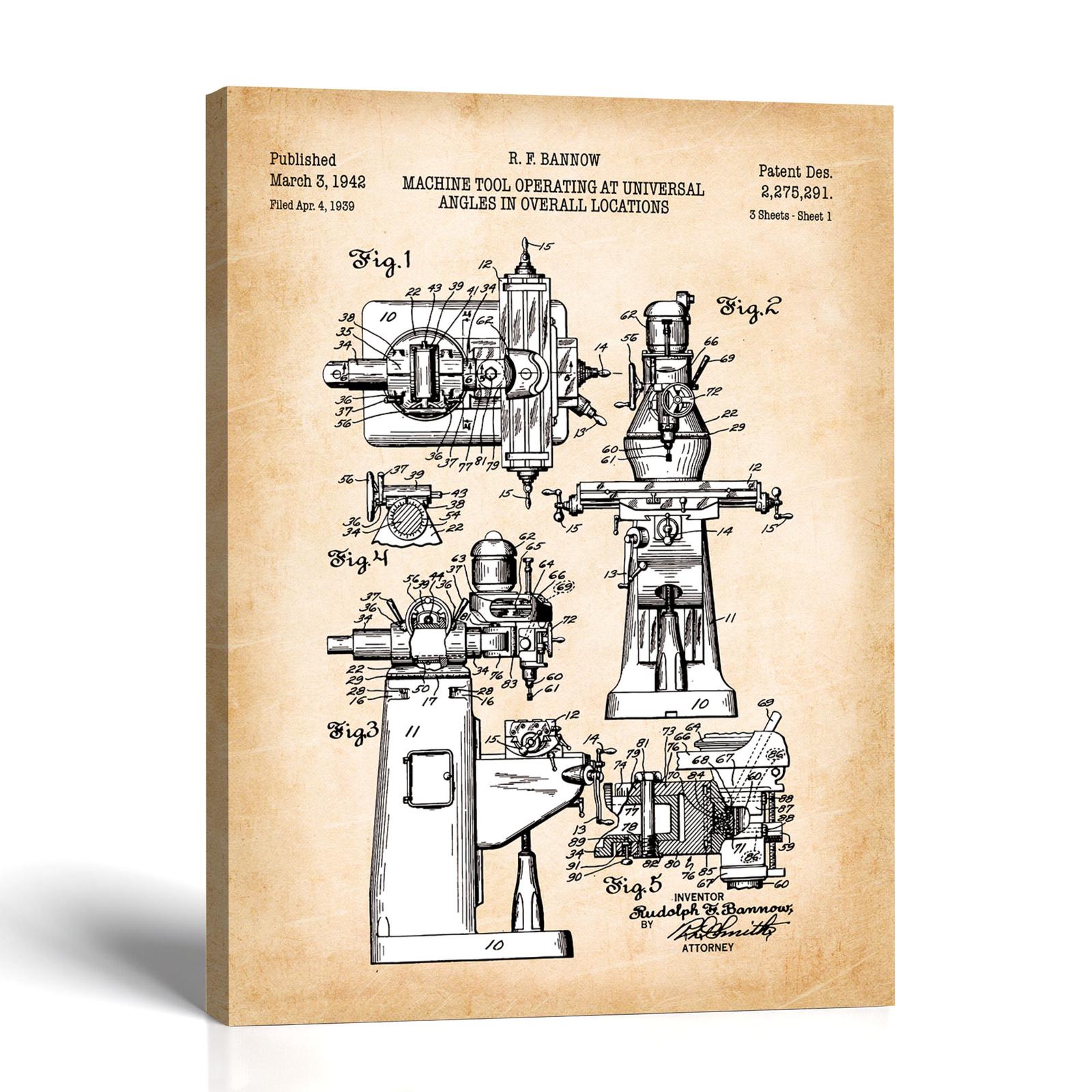 Milling machine patent canvas print by Crossroads Home Decor