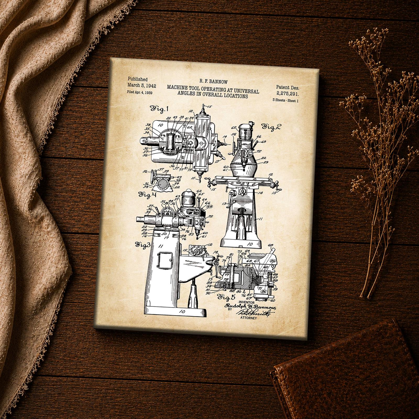 Machinist blueprint wall art - milling machine head cross-section closeup