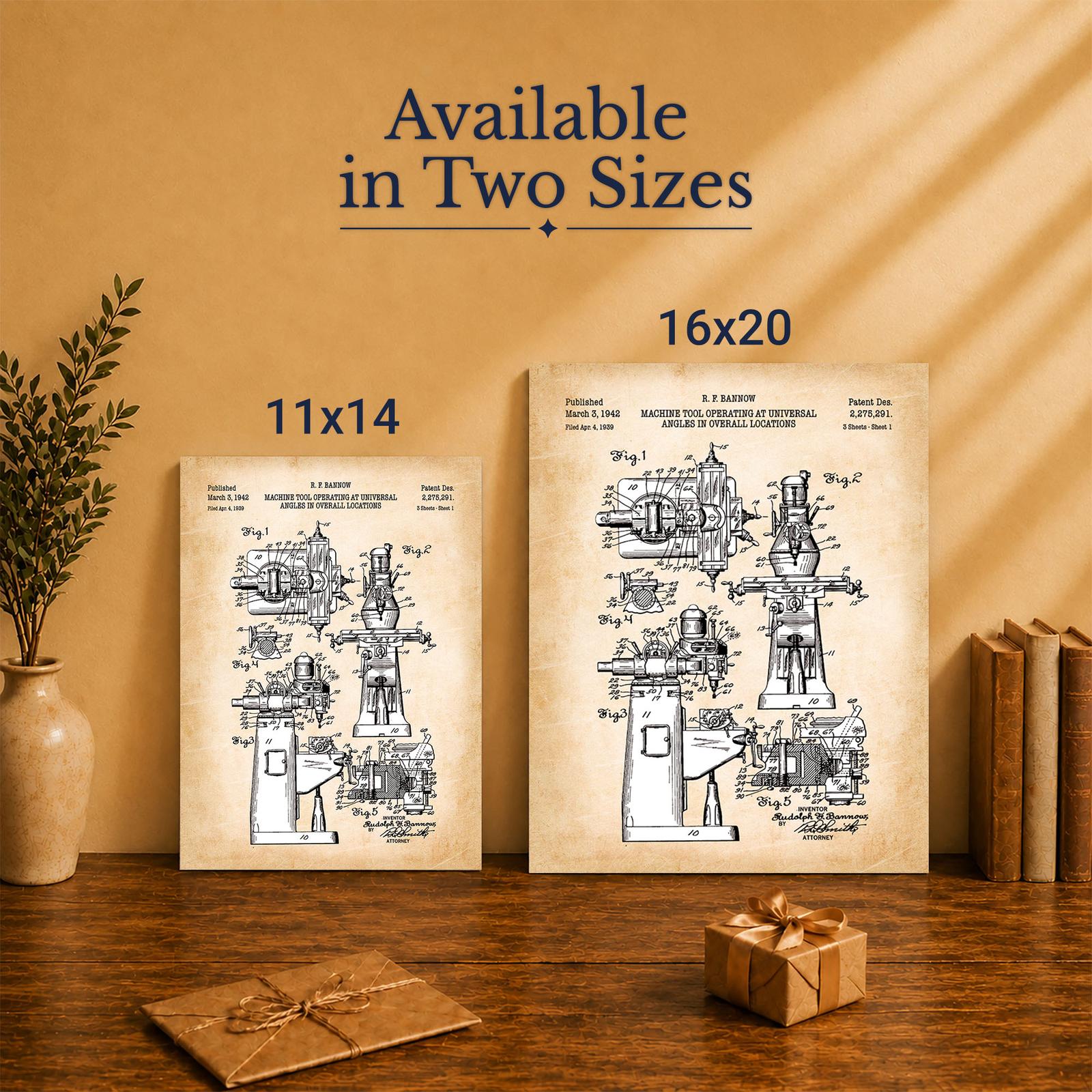 Milling machine patent print - Made in USA family-owned machinist wall art