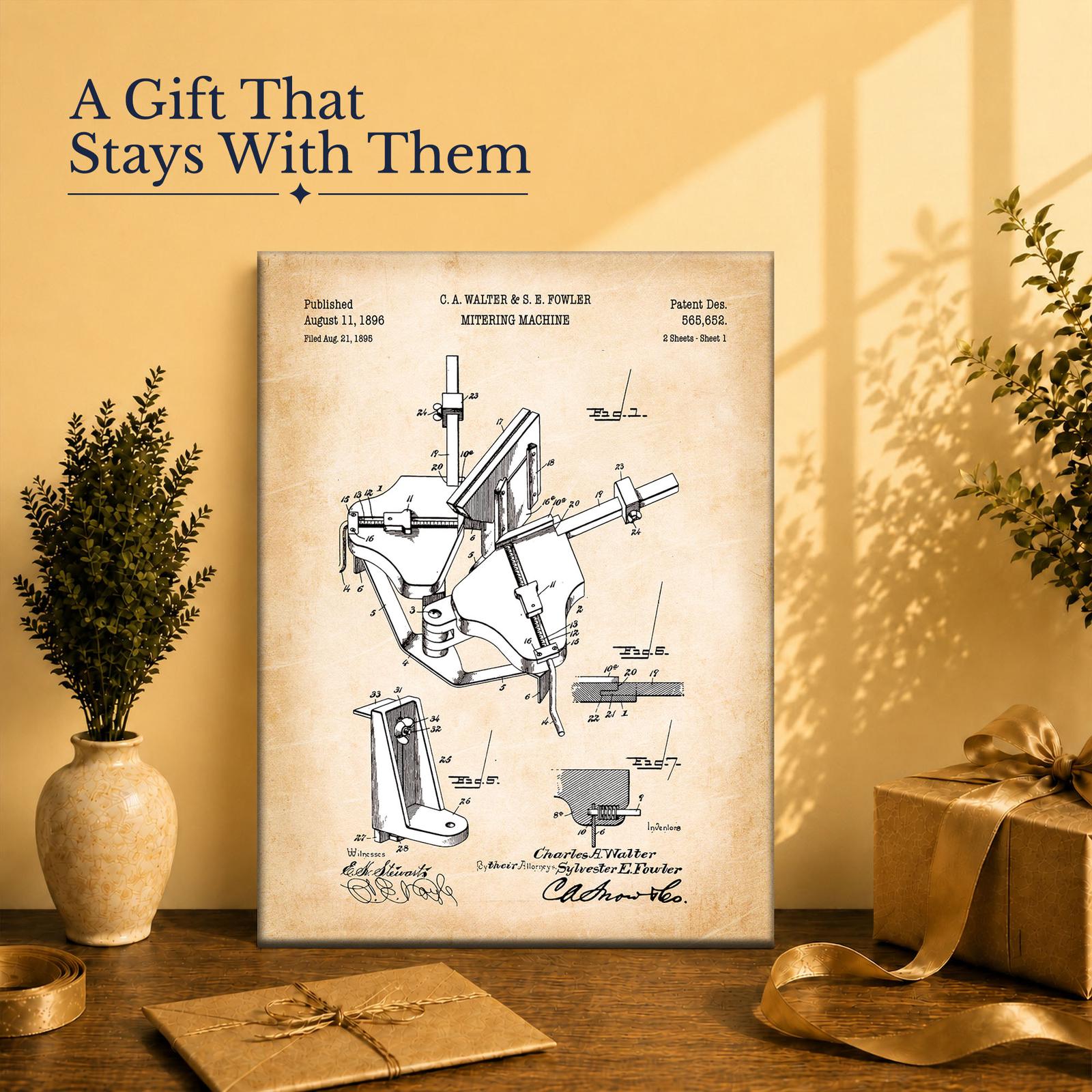 Woodworking patent print gift - canvas print for a carpenter