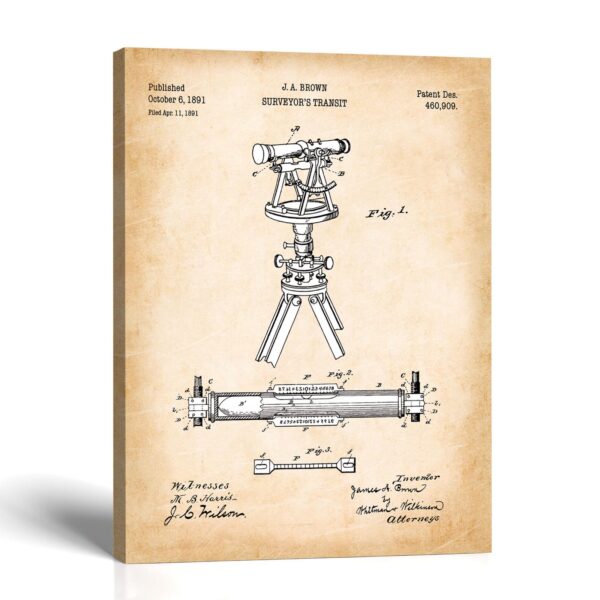 Surveyor transit patent canvas print - 1891 surveying instrument patent print by Crossroads Home Decor