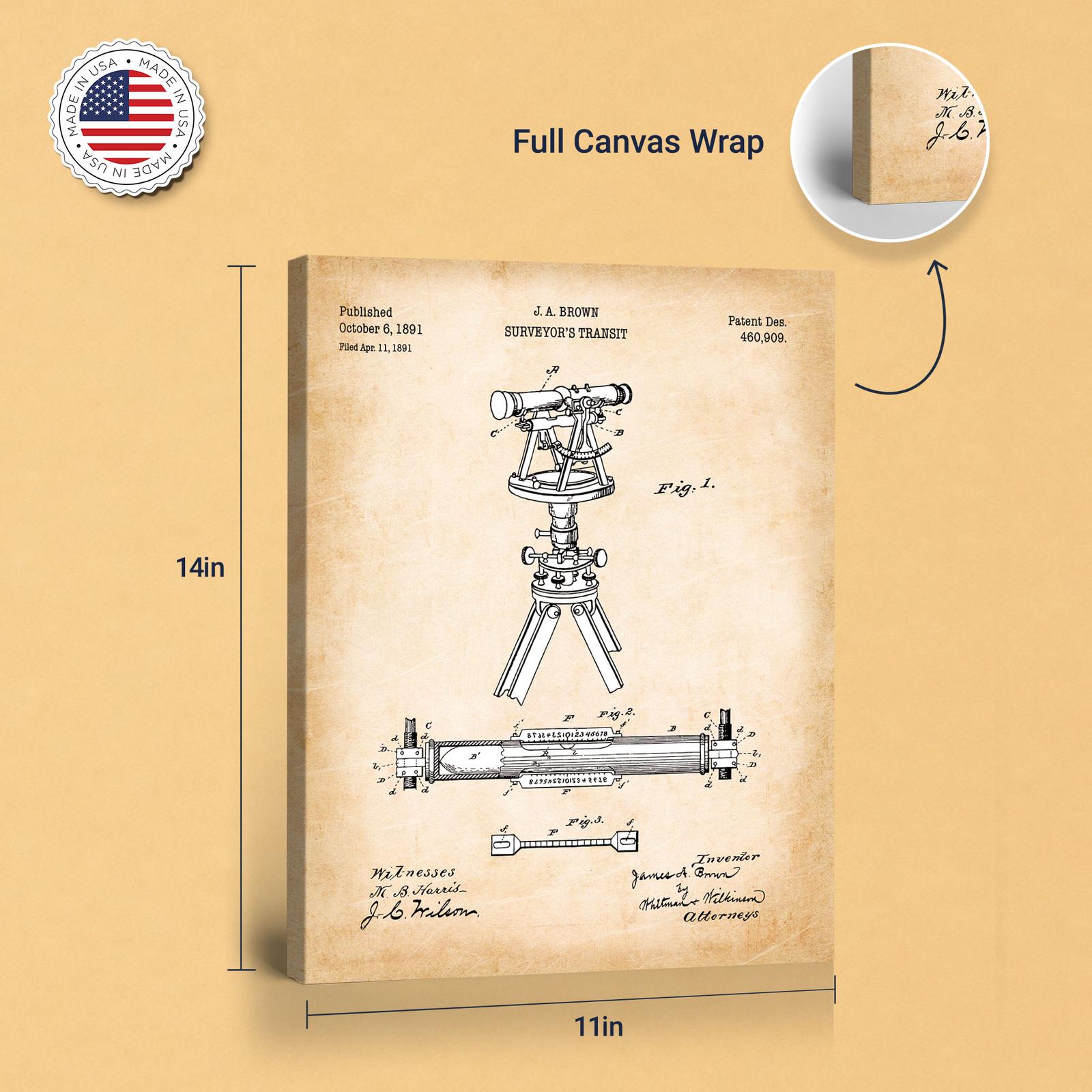 Surveyor transit patent print - gallery wrapped canvas edge detail