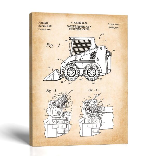 Skid steer loader patent canvas print - 2000 patent drawing by Crossroads Home Decor