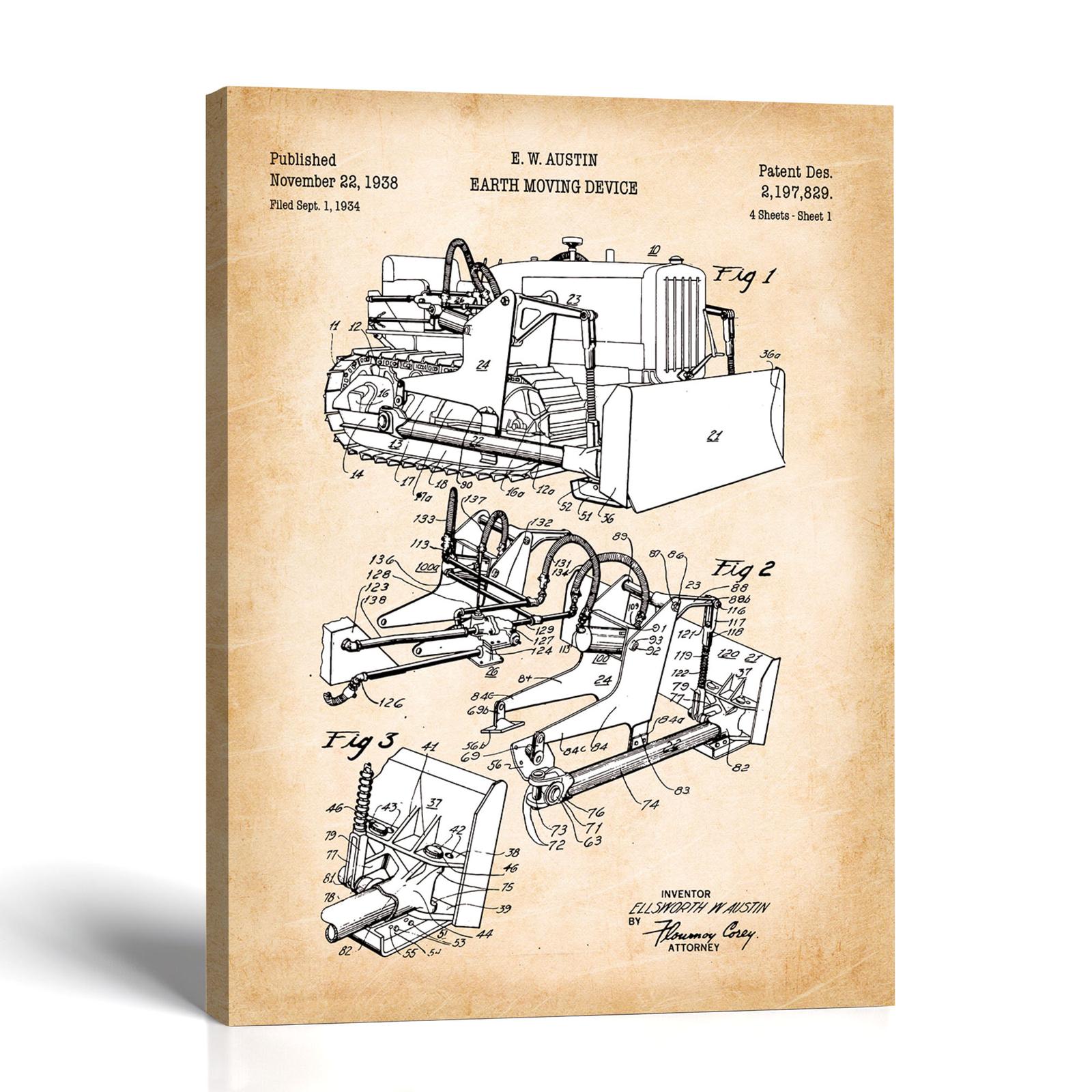 C2533C-1-11x14-1 Bulldozer patent canvas print - 1938 patent drawing by Crossroads Home Decor