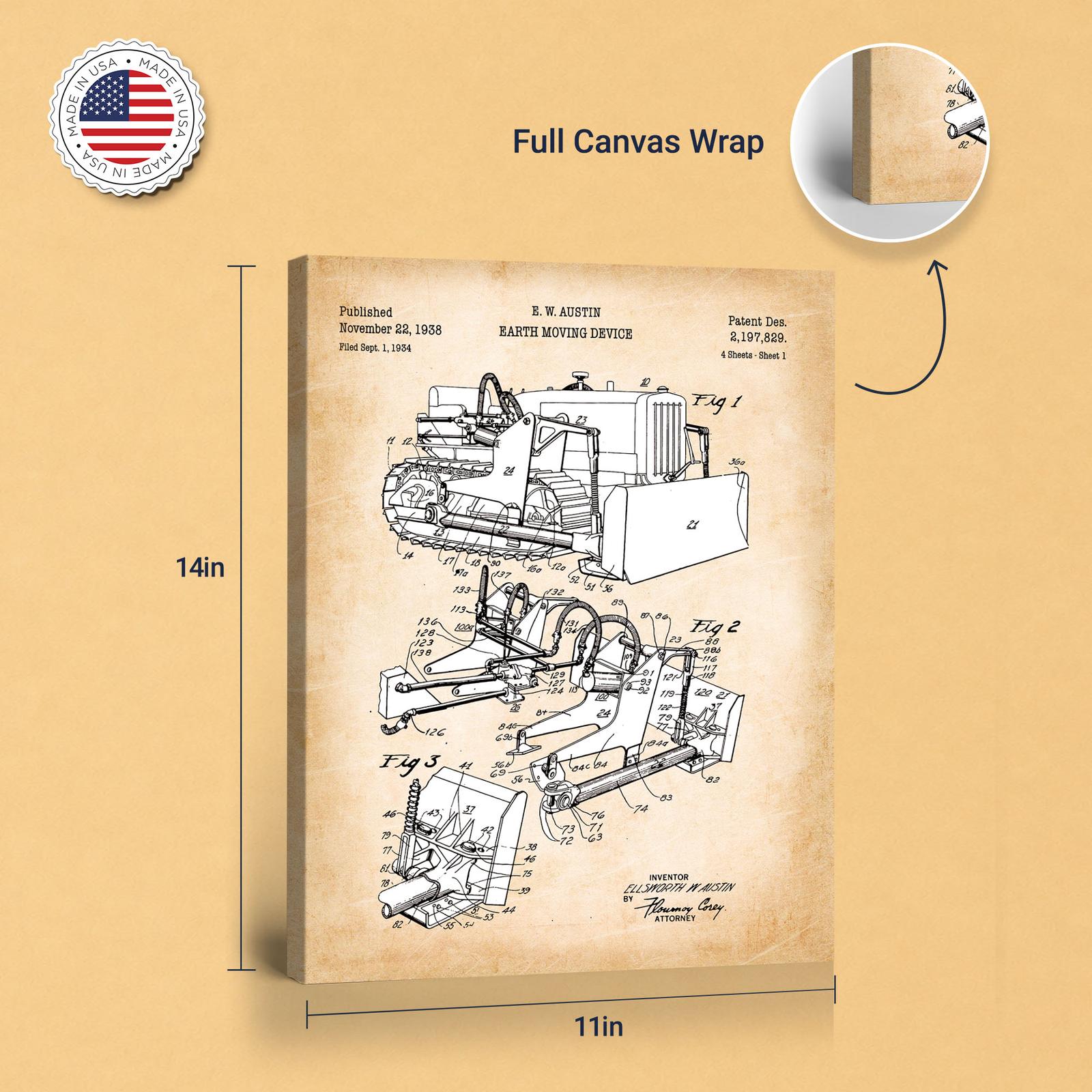 C2533C-8-11X14 Bulldozer patent canvas print - gallery wrapped canvas edge detail