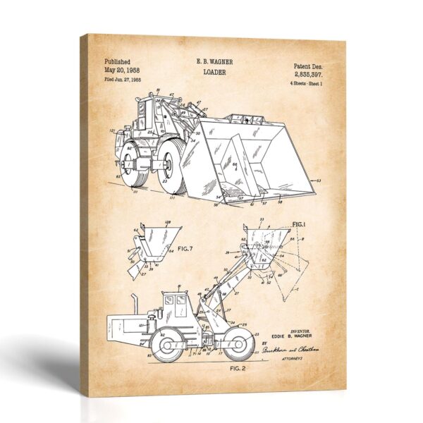 Construction loader patent canvas print - 1958 patent drawing by Crossroads Home Decor