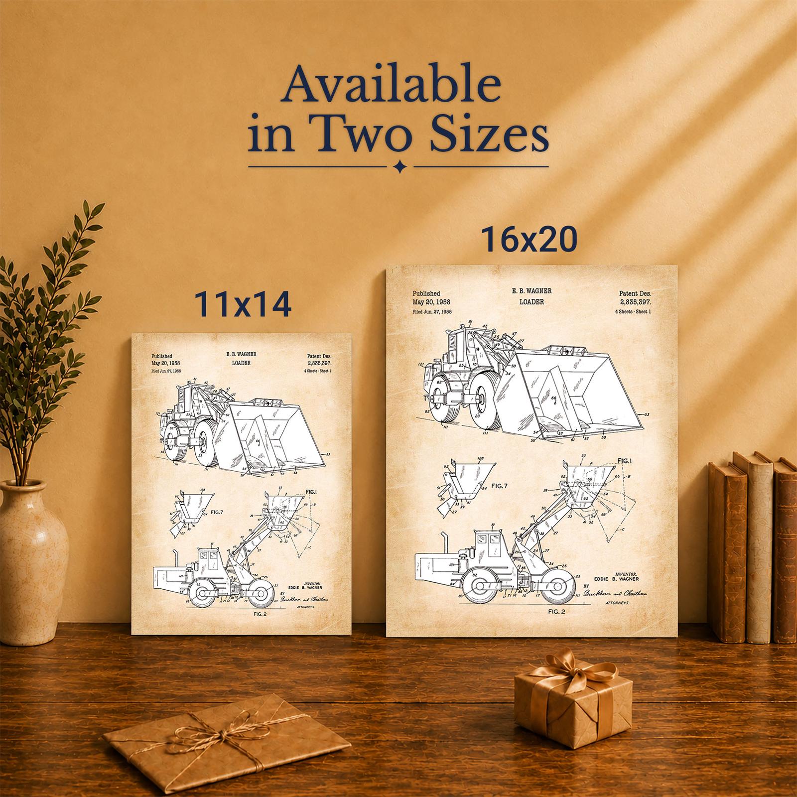 Construction loader patent canvas print - Made in USA family-owned wall art