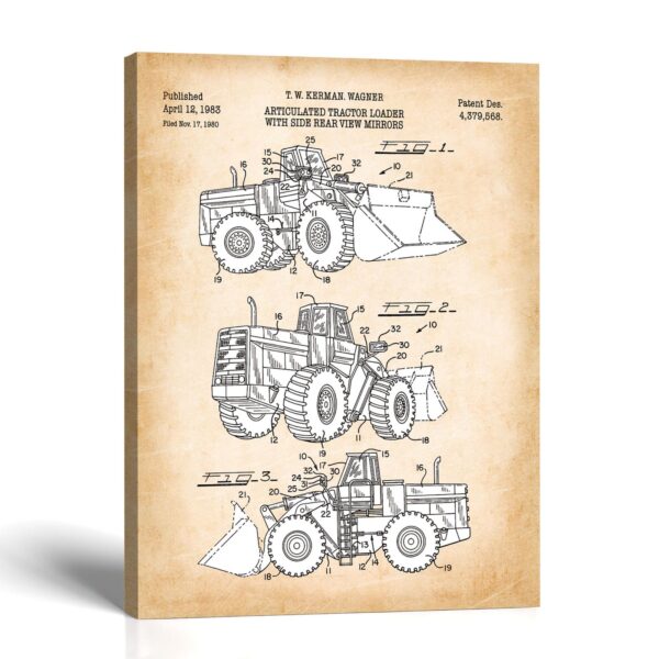 Front end loader patent canvas print - 1983 patent drawing by Crossroads Home Decor