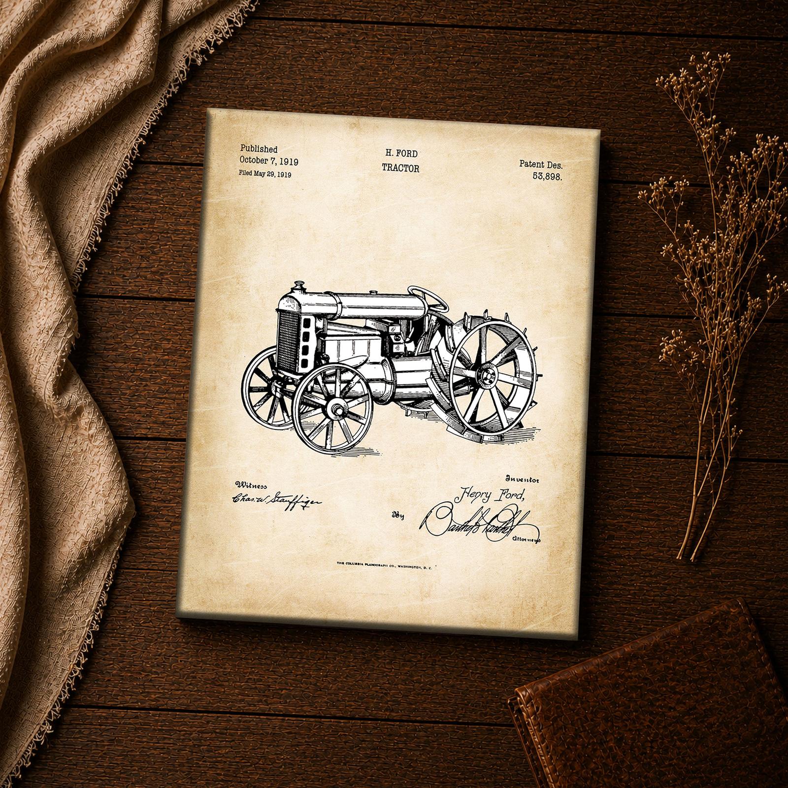 Antique tractor patent print - close-up of the 1919 engineering drawing