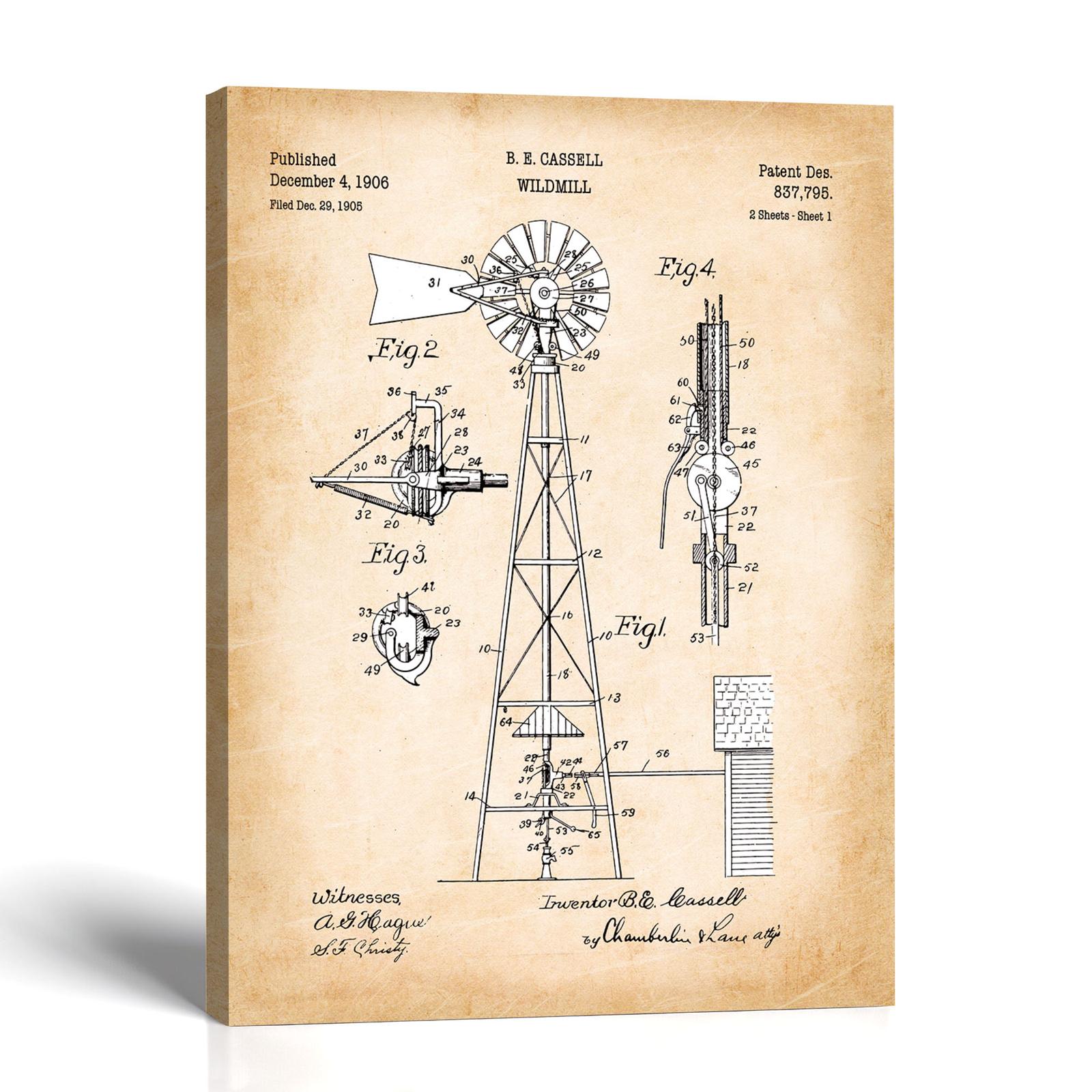 C2541C-1-11x14-1 Windmill patent canvas print - vintage farmhouse wall art by Crossroads Home Decor
