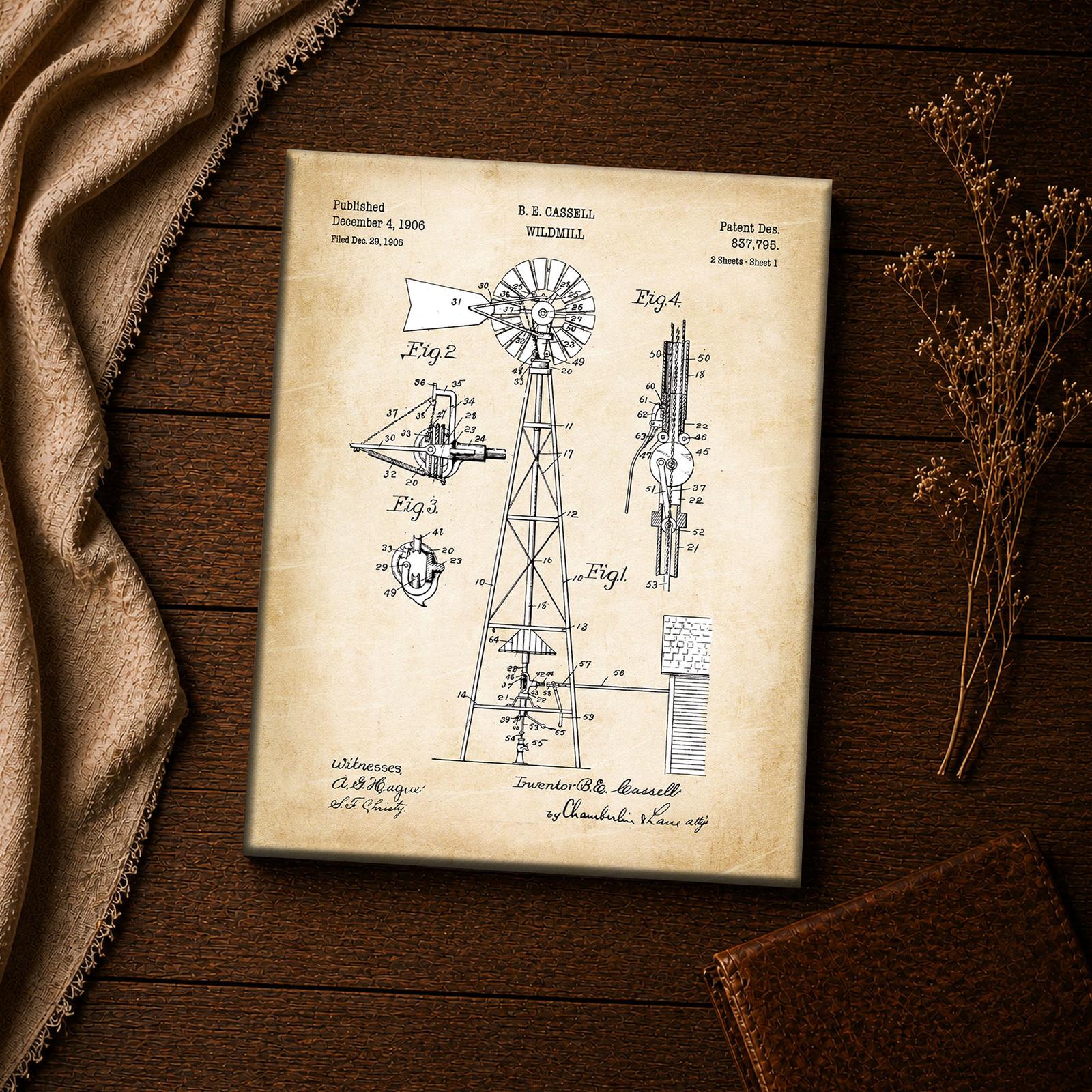 C2541C-4-11x14-1 Windmill patent print - close-up of the 1906 engineering drawing